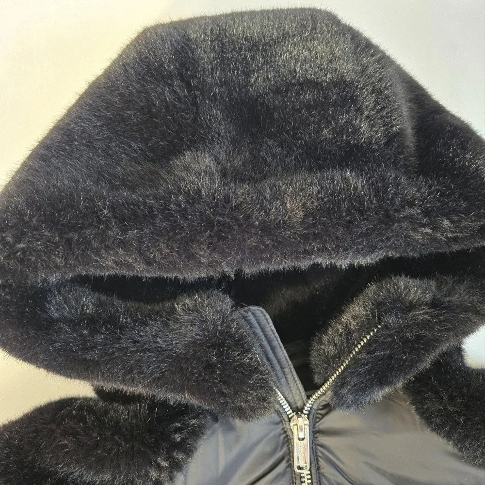 Bomboogie Kids Black Puffer Jacket with Faux Fur hood/arms sz 8